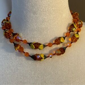 Vintage Orange AB and Enamel Double Strand Collar/Choker Necklace